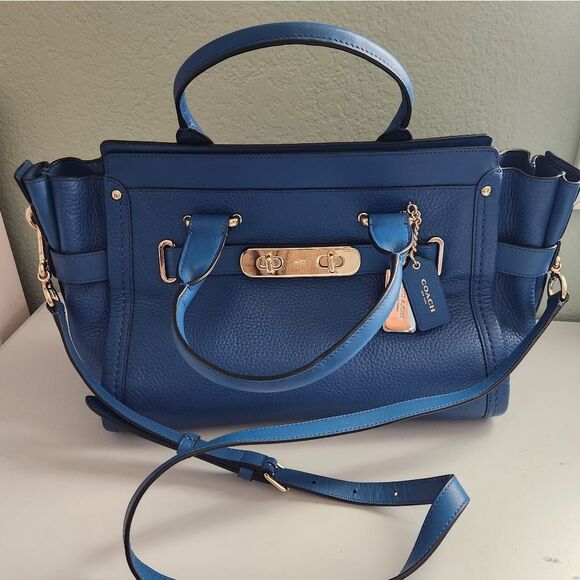 Coach Swagger Pebble Leather Tote In Denim - Picture 1 of 16